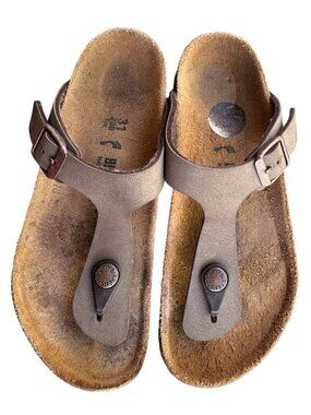 Birkenstock Brown Leather Gizeh Sandals Kids EU 31 US 13-13.5 Adjustable Strap